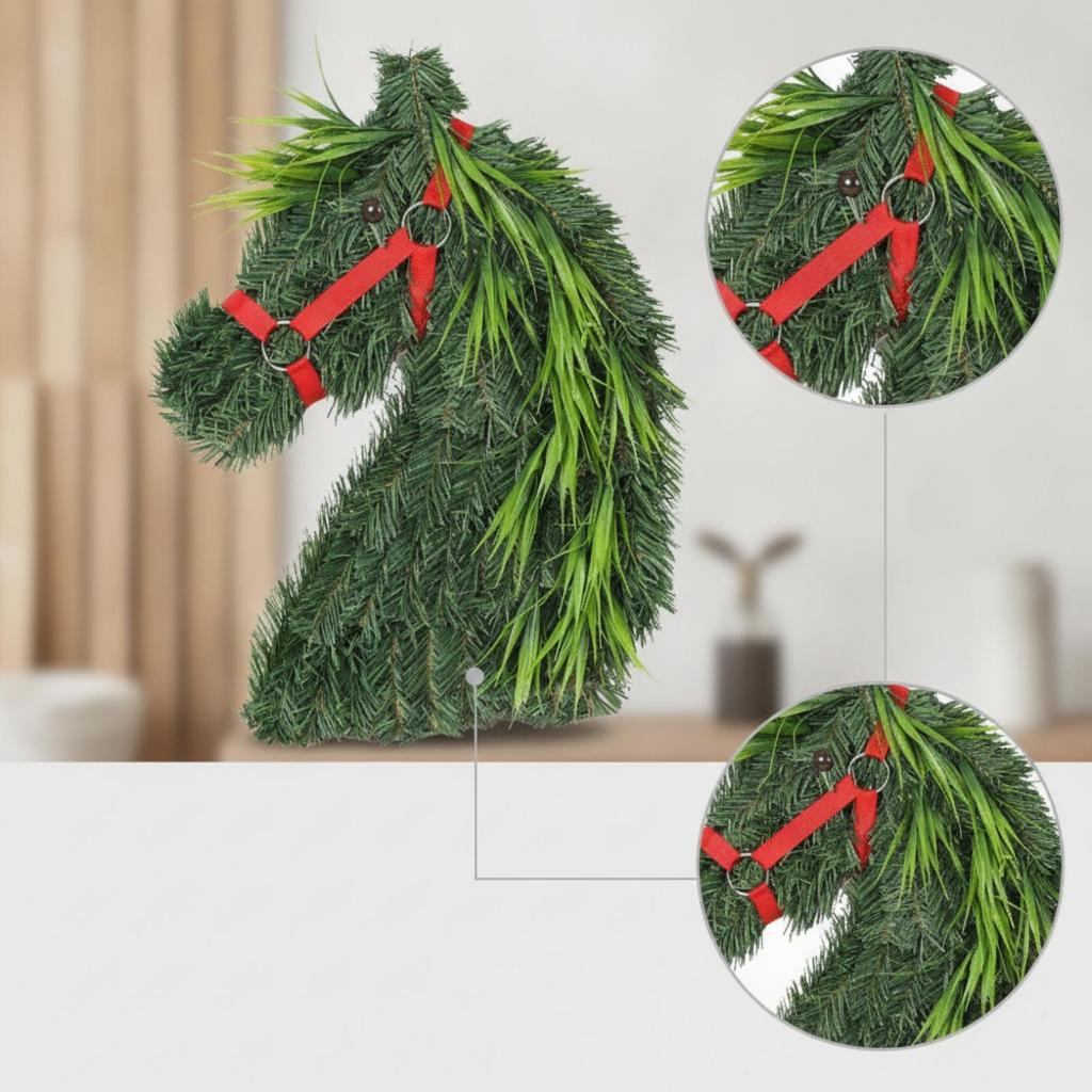 Horse Head Wreath Christmas Horsehead Decor Artificial for Homeowners, Decorators,