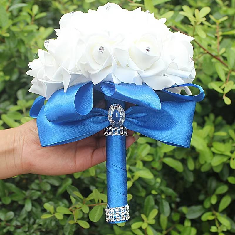 18cm Crystal Roses Pearl Bridal Wedding Holding Flowers Valentine's Day Proposal Simulated Bouquet Photography Props Wholesale