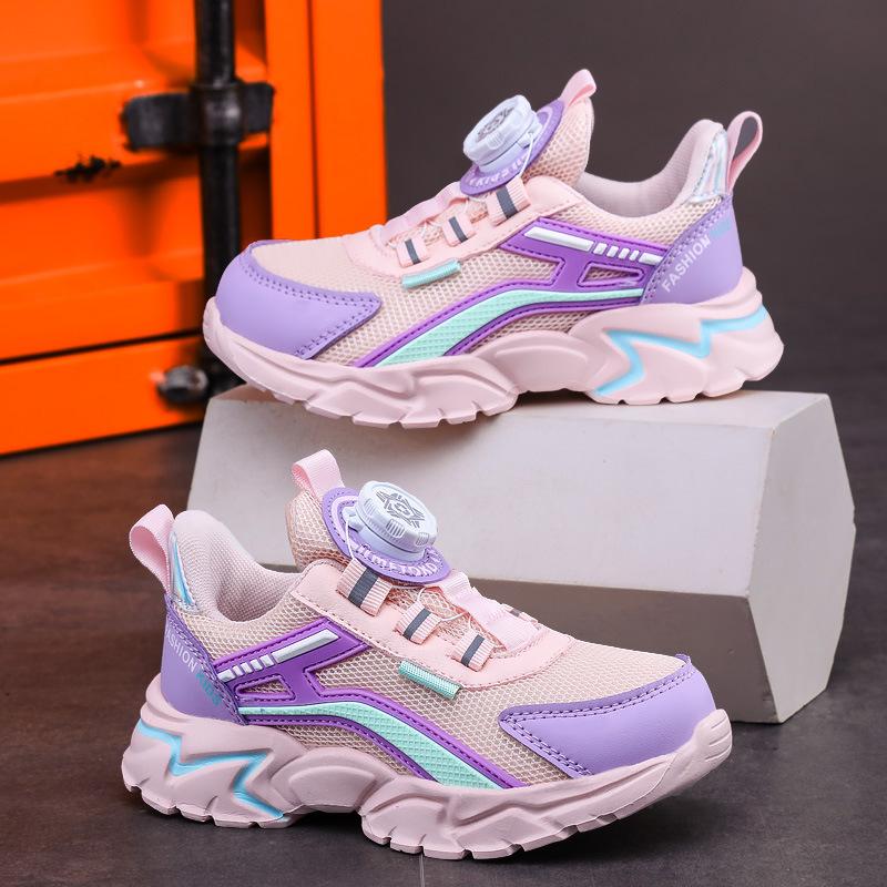 Lightweight Running Shoes Soft Sole Thick Sole Breathable Boys and Students Sports Shoes Rotating Buckle Tide 2025 Mesh Explosion Comfortable