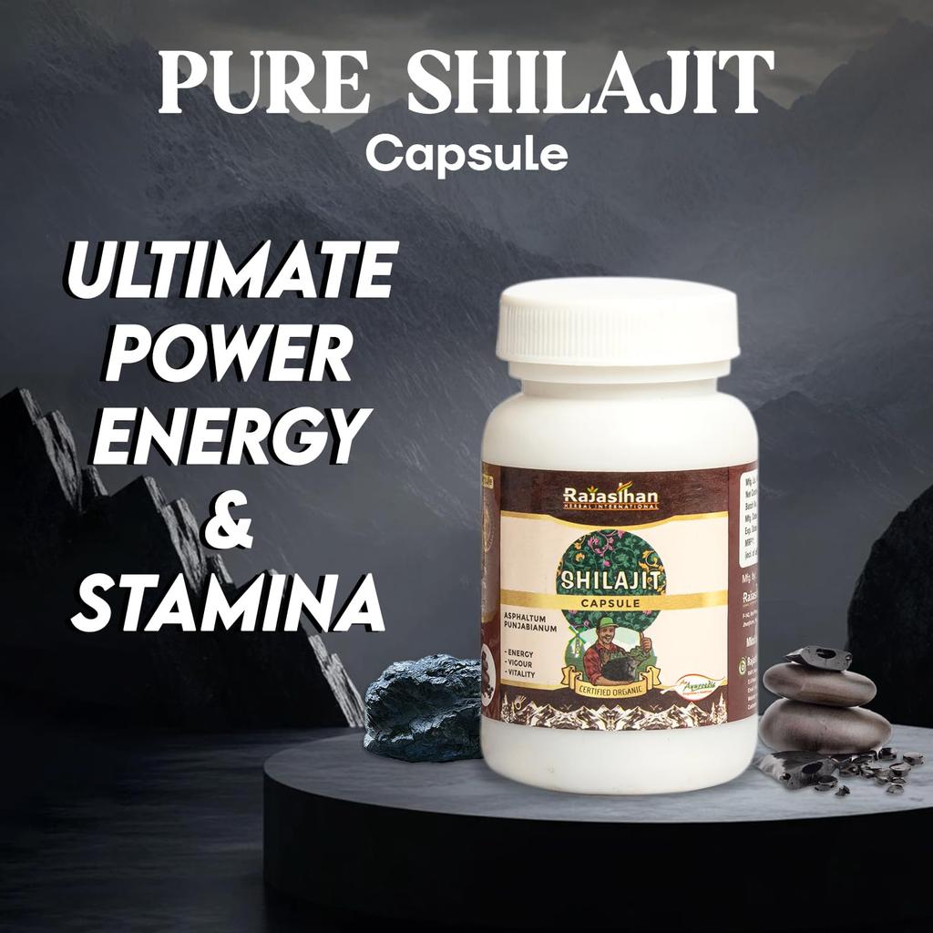 SHILAJIT Capsules by Rajasthan Aushdhalaya - 30 Capsules - Strength & Energy