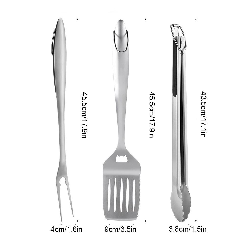 3 Pieces/Set Barbecue Stainless Steel Spatula Tool Grilling Tongs Heats Resistant Reusable Meat Fork Accessory Picnic