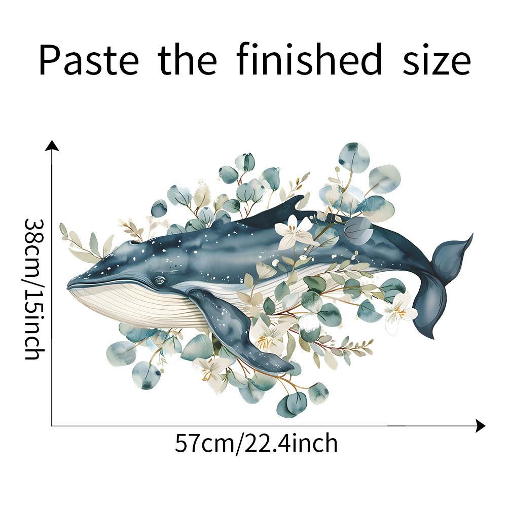 Cartoon Hand-Painted Whale Flower Leaf Wall Sticker Self-Adhesive for Bedroom Living Room Wall Decoration