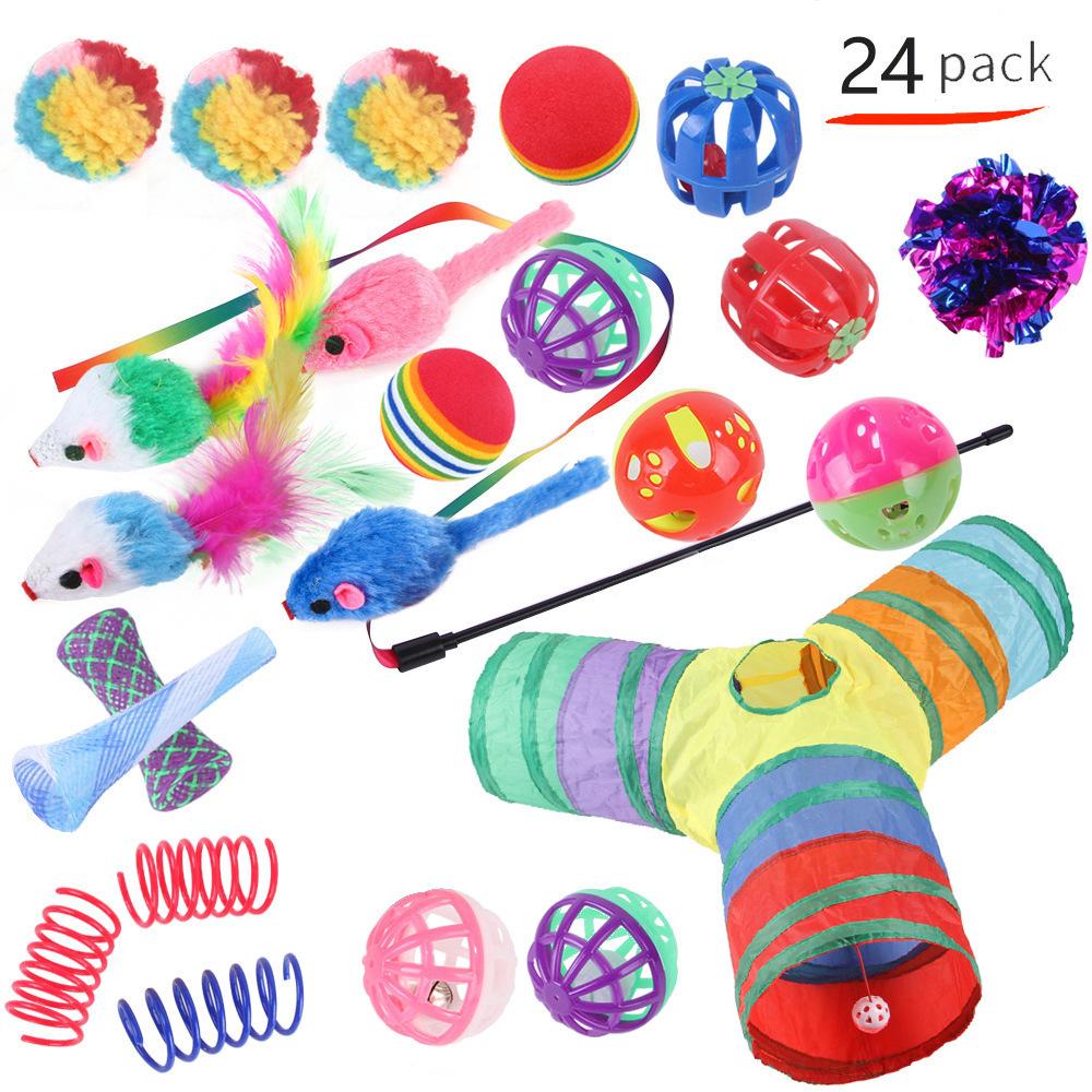Pet Cat Toy Set 21 Pieces Cat Channel Teaser Cat Stick Plush Mouse Combination Toy