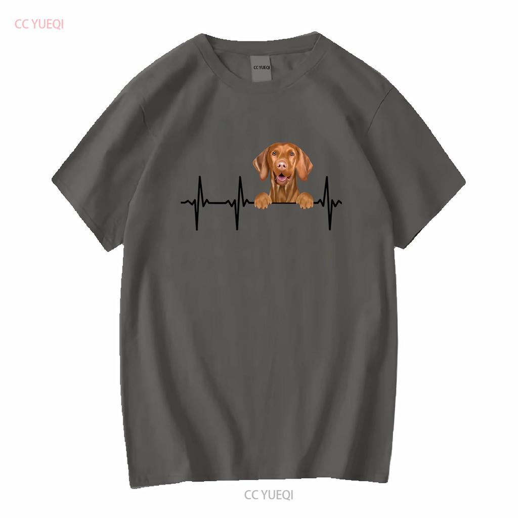 Funny Dog Heartbeat For Vizsla Lovers T Shirt Long Or Short Sleeves Vintage Washed Fashion Versatile Stylish Streetwear Unisex