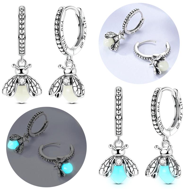 New 925 Silver Earrings Butterfly Sunflower Luminous Firefly Iris Hoop Earring For Women Making Jewelry Gift