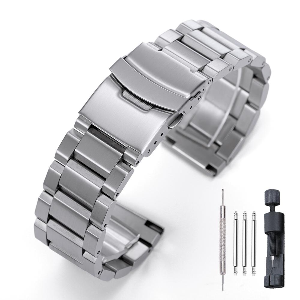 Silver Black Bracelet for Seiko Luxury Solid Stainless Steel Watch Band 18mm 19mm 20mm 21mm 22mm 24mm Belt Men Watch Accessories