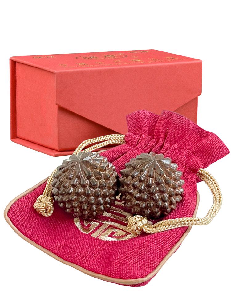 

Handheld Fitness Ball for Elderly Grip & Finger Exercise, Massage & Rotation Durian Balls Pair + Embroidered Bag
