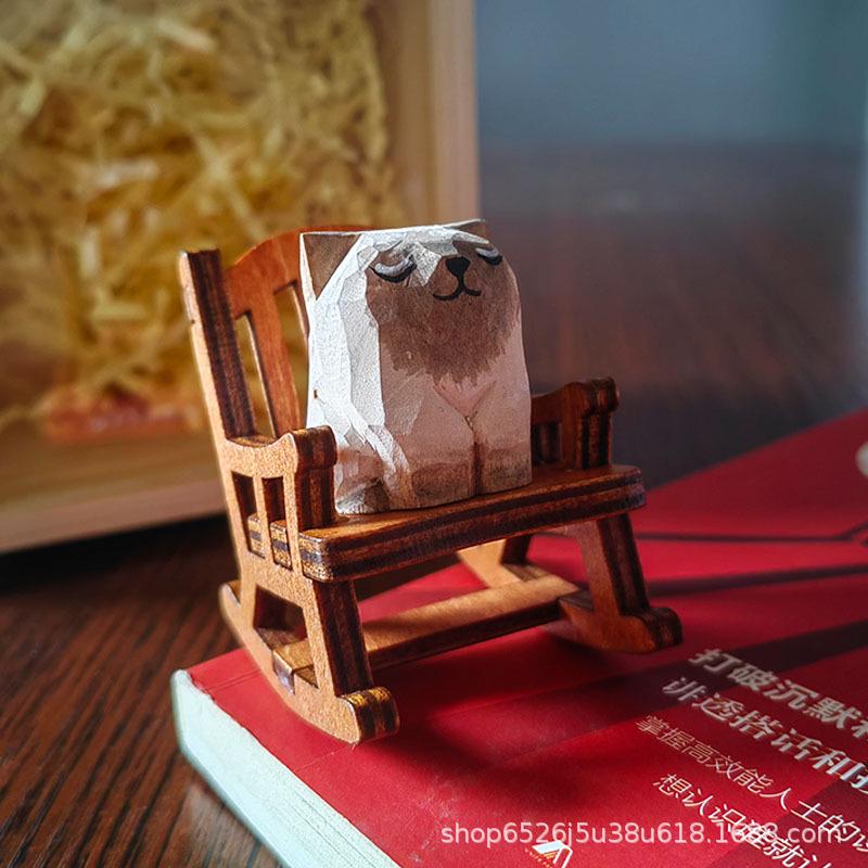 Handmade Solid Wood Carving - Cute Pet Ornament for Home or Office Decor