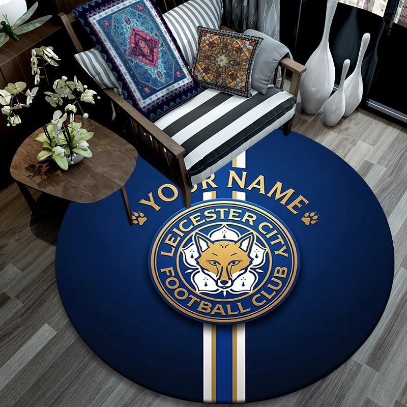 Custom Name Leicester City Round Area Rug,Carpet Rug for Living Room Bedroom Sofa Playroom Decor,Non-slip Floor Mat