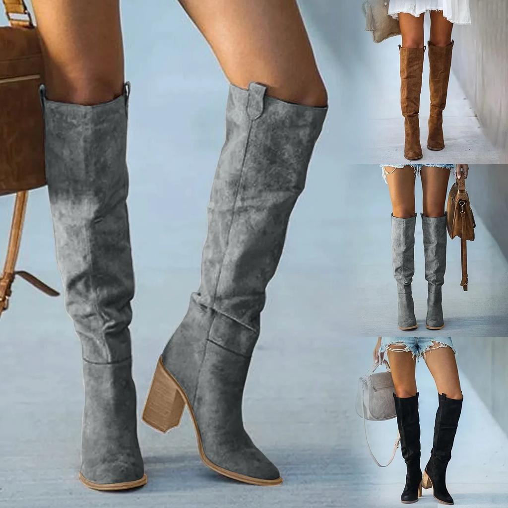 Fashion Women Fashion Casual Vintage Retro Long Knee-high Cowboy Boots Square Heel Shoes Boot Woman