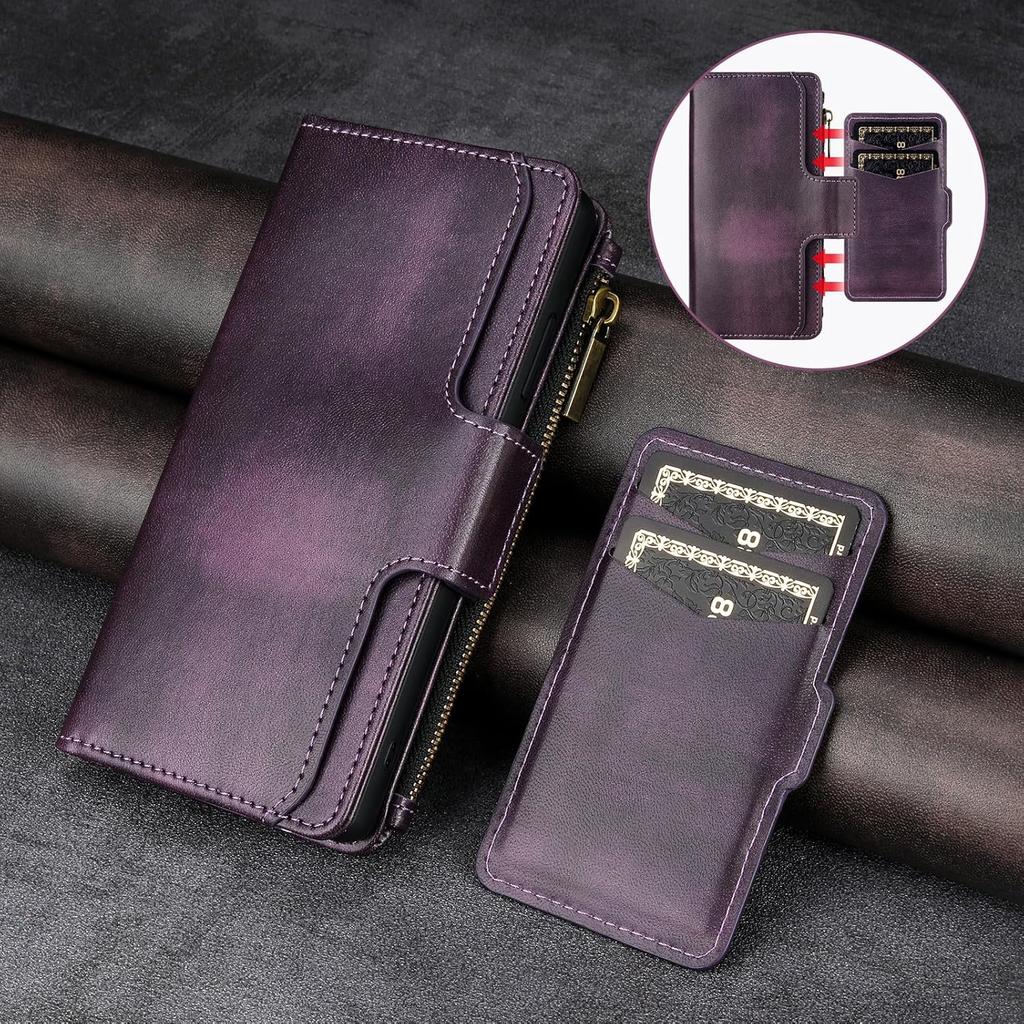JGY Wallet Case for Samsung Galaxy S25 Ultra PU Leather Detachable Magnetic Wallet Case with Removable Minimalist Front Pocket 5 Card Holder Hand