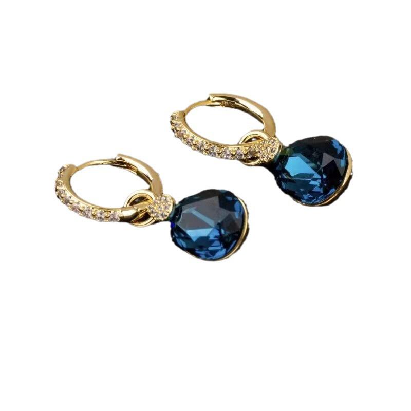 Blue Teardrop Crystal Ear Cuffs – Elegant Summer Earrings with Niche Design