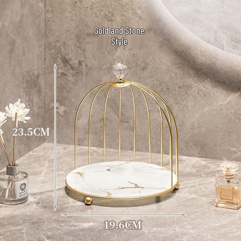 Wrought Iron Birdcage Desktop Organizer: Home Decor for Cosmetics and Dressing Table