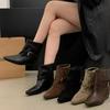 Beauty fashion French trousers short boots inner height increase rad belt buckle new short boots women's autumn pointed head khaki