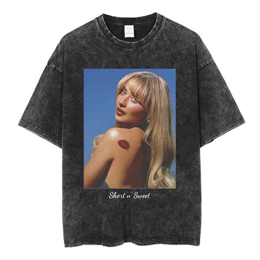 Sabrina Carpenter Short N Sweet Tour Washed Graphic Tshirt Men Women Summer Cotton Casual Oversized Short Sleeve T Shirts Tops