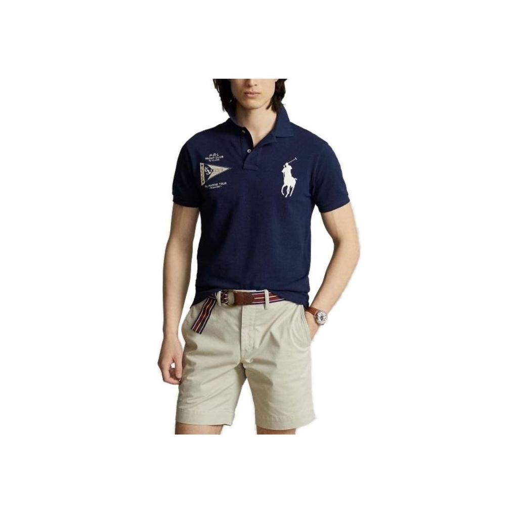 Polo Ralph Lauren FW23 Pattern Embroidered Cotton Short Sleeve Polo Shirt Men Tops Navy-Blue 710910565-001