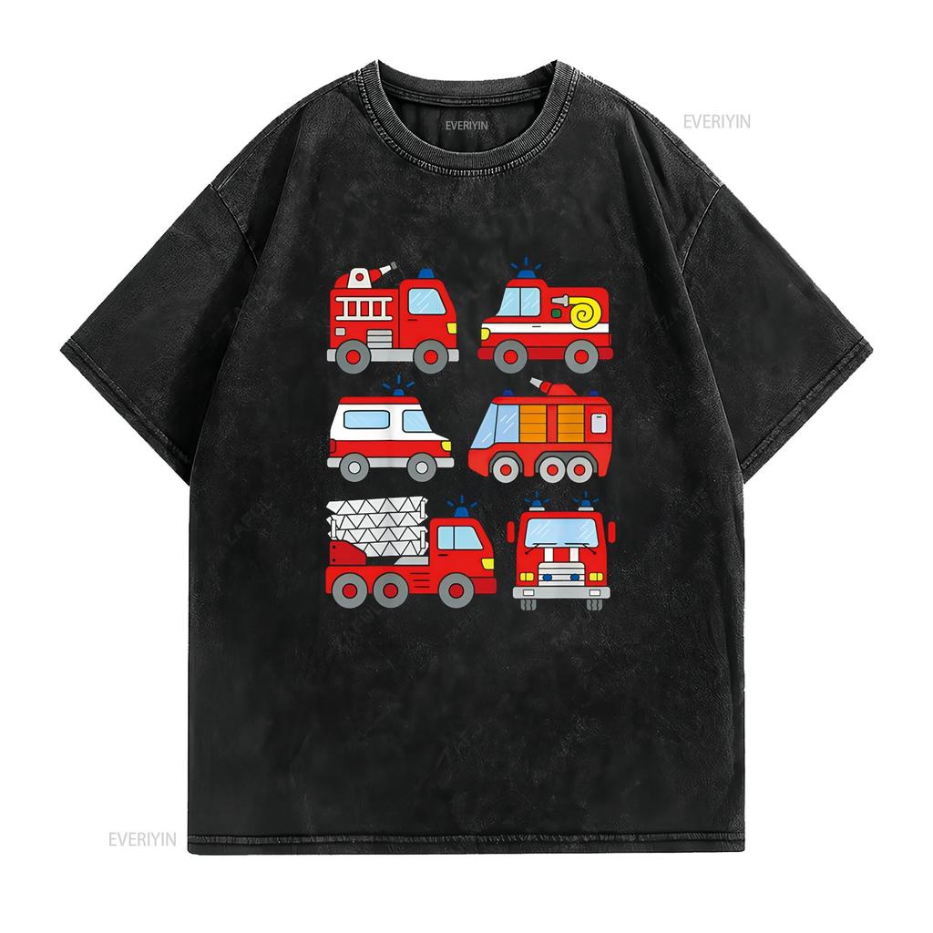 Fire Truck T Shirt Boys Toddlers Emergency Vehicle Vintage Washed Top For Everyday Wear Graphic Fashion Streetwear Soft