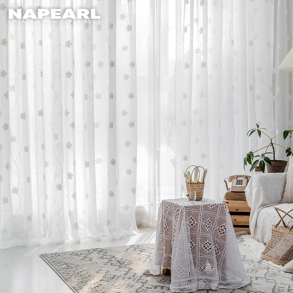 1PC NAPEARL Modern Fashion Daisy Embroidered Tulle Sheer Curtain For Living Room Bedroom Home Decor