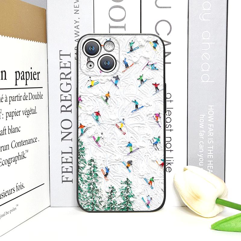 Oil Painting of Snow Scene Skiing Pattern Phone Case for iPhone 17 16 12 11 14 Plus 13 15 Pro Max 12 13 Mini X XS XR Soft Cover