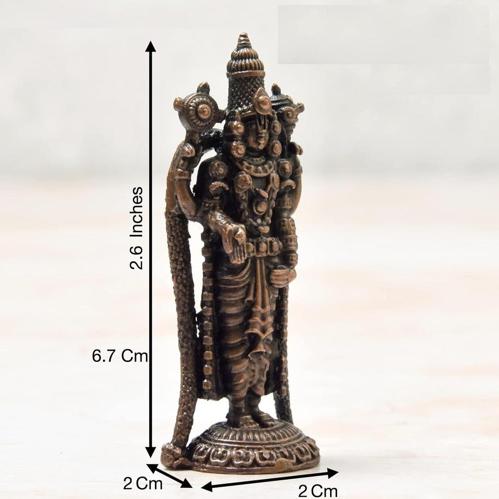 Handmade Copper Balaji Idol | 2.6 Inches | Patina Antique Finish | Lord Venkateswara Murti for Puja & Home Décor
