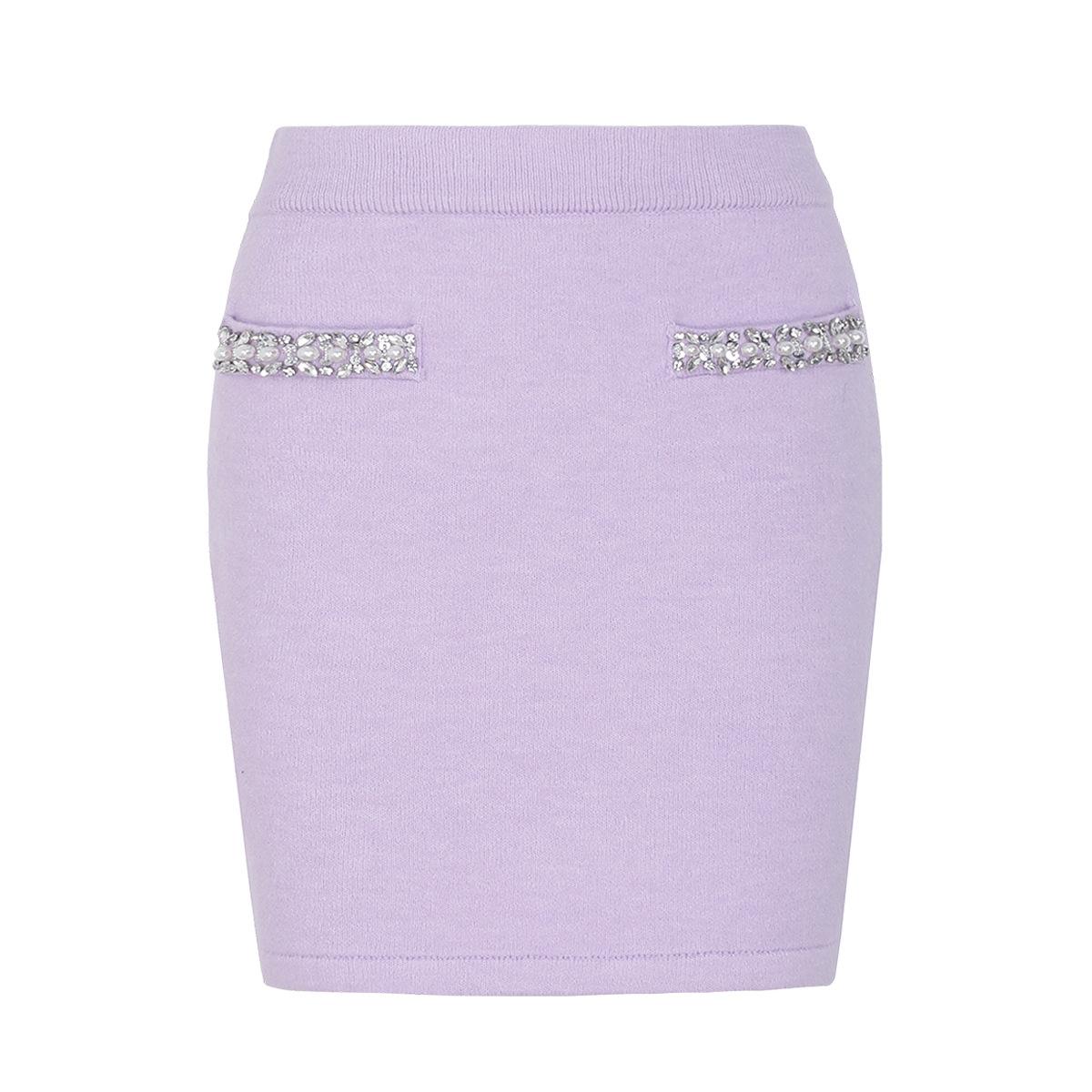 Spot Spring and Autumn New Fashion Internet celebrity celebrity style woolen cashmere knitted nails drilled hip skirt women 25279 S