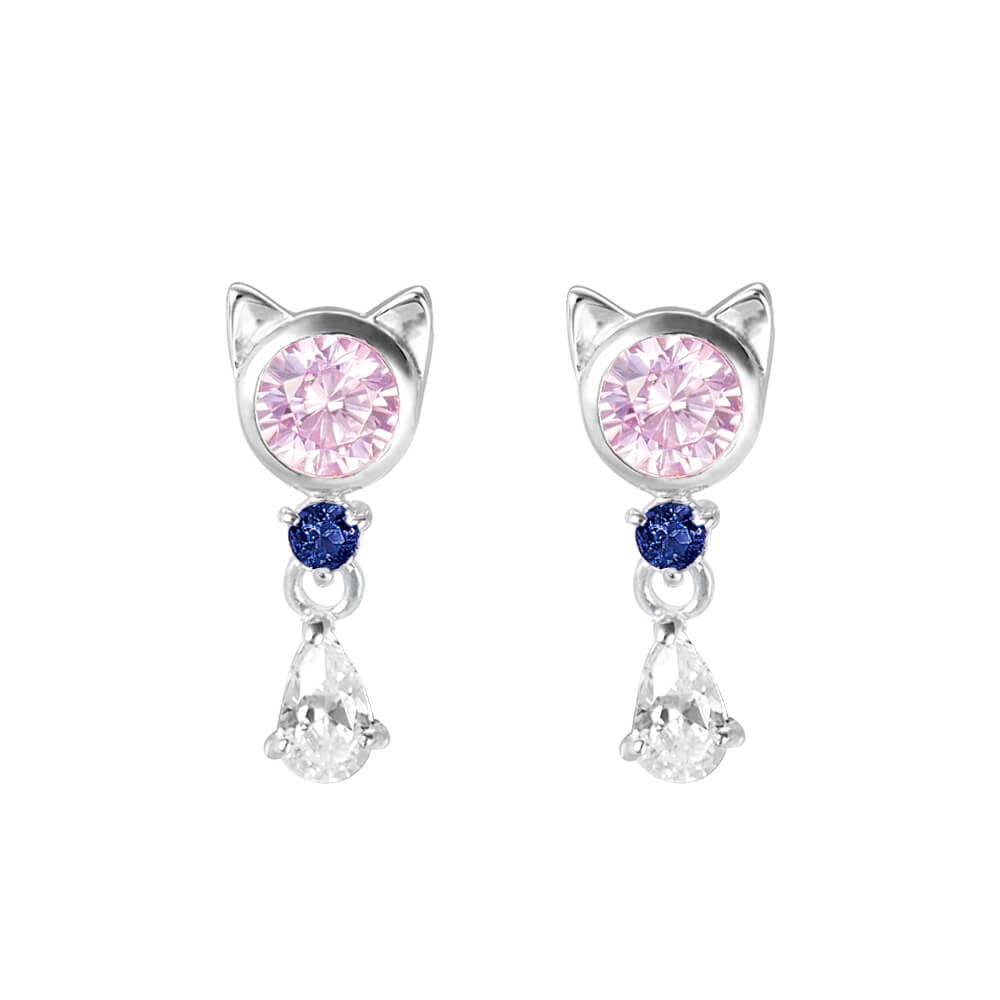 

Birthstone Earrings for Women Popular Cat Face Jewel Silver [MIE3130PCZ] (September Sapphire)