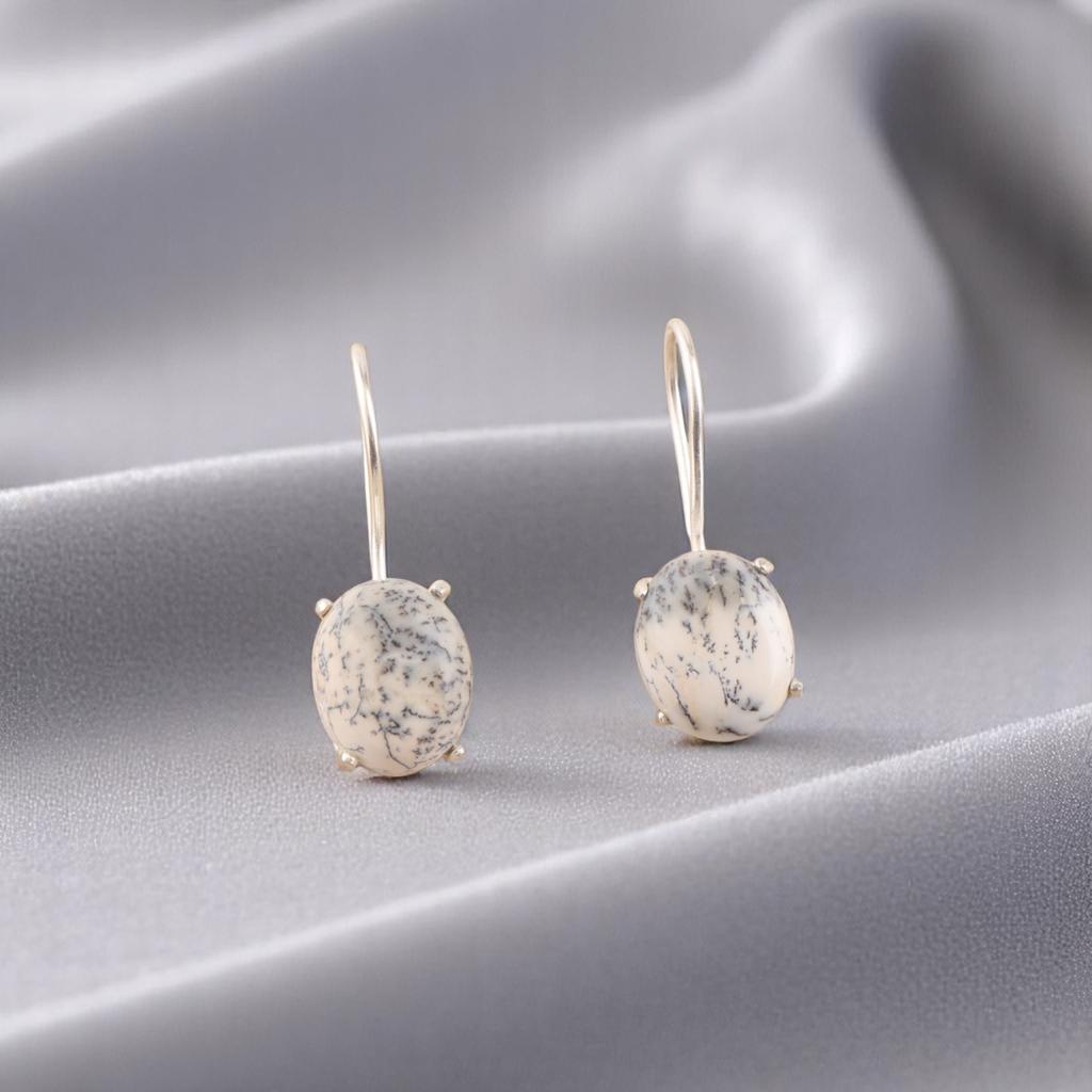 Dendritic Opal Gemstone 925 Sterling Silver Jewelry Handmade Hook Earrings 1.05" EE-173-36