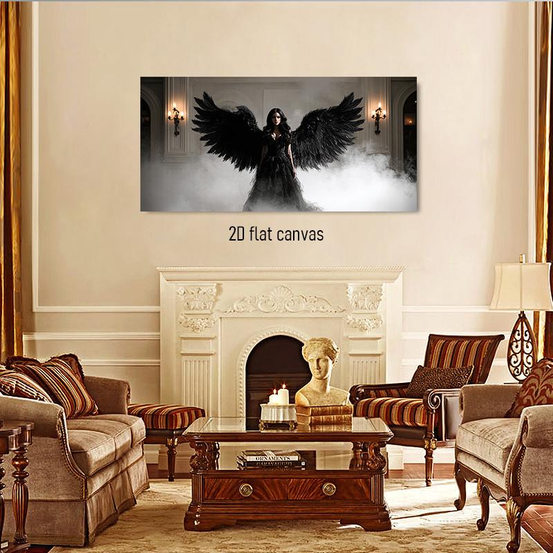 

1pcs Dark Angel Decorative Painting Modern Light Luxury Living Room Entrance Hanging Painting Gothic Wings Girl Art Canvas Paint (as the picture,50x100cm No Frame)