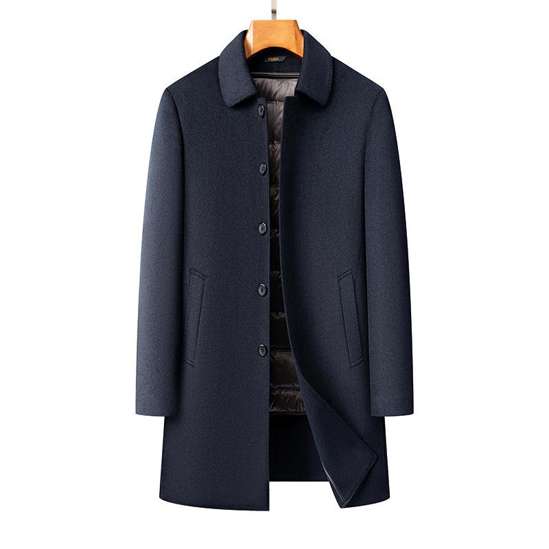 New Men's Lapel Wool Coat with Detachable Duck Down Liner - Business Casual, Autumn & Winter