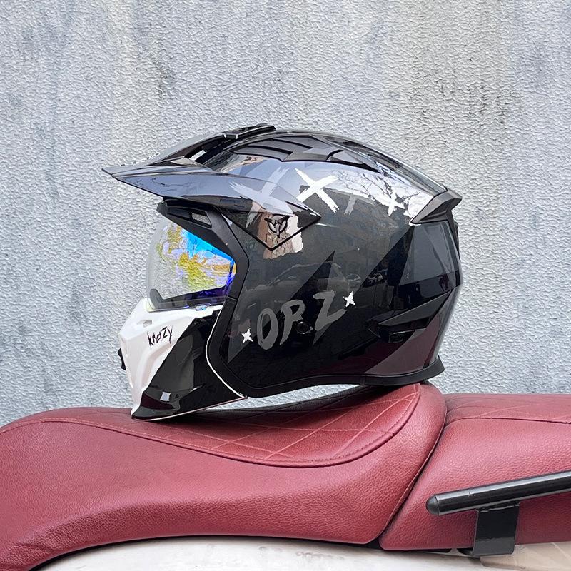 Street Fighter Motorcycle Helmet Men's and Women's Full Helmet Four Seasons Locomotive Retro Detachable Combination Helmet