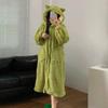 Cozy Hooded Velvet Nightgown with Big Eyes Design - Women's 2024 Winter Coral Fleece Loose-Fit Pajamas for Couples