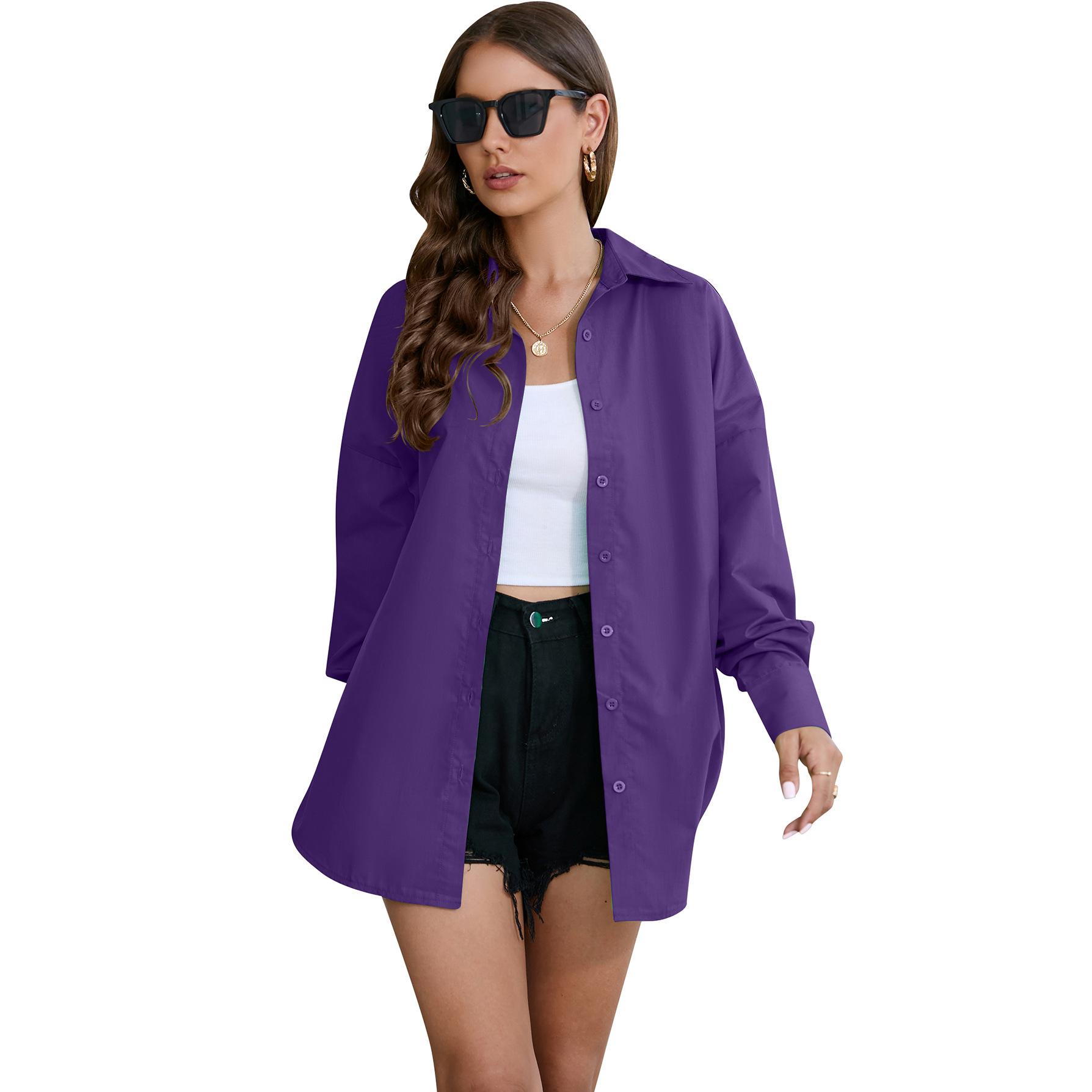 

Весенне-осенняя женская рубашка, однотонная яркая цветная рубашка, топ с длинными рукавами XXL фиолетовый