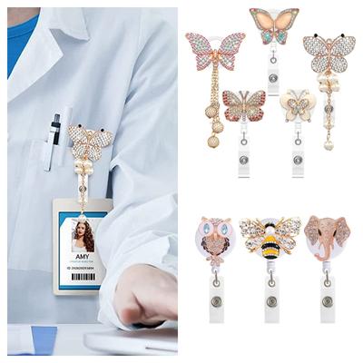 1pc New Diamond Butterfly Owl Shape Retractable Nurse Badge Reel Clip Badge Holder Students Doctor Id Card Holder Metal Ornament