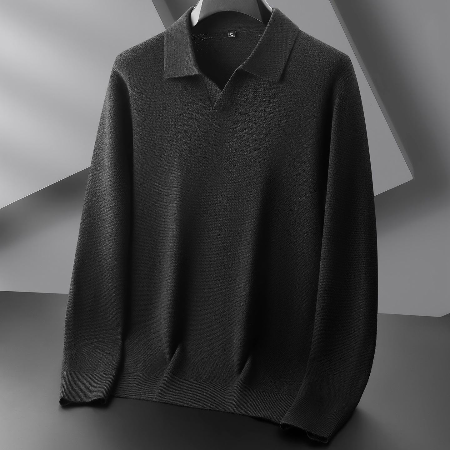 Мужской свитер с лацканами большого размера  Толстый младший брат  - Модный базовый слой на осень/зиму 2025. 3XL (suggested weight 170-190 jin) чёрный