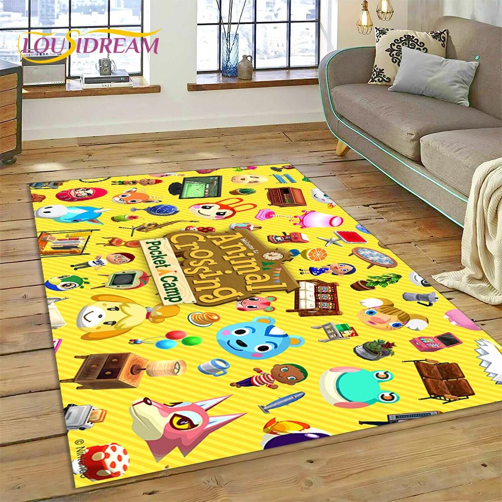 Niedlicher Animal Crossing New Horizons Cartoon Teppich für Schlafzimmer Wohnzimmer Zuhause Sofa Dekoration, Kinderspiel Große Dekor Bodenmatte