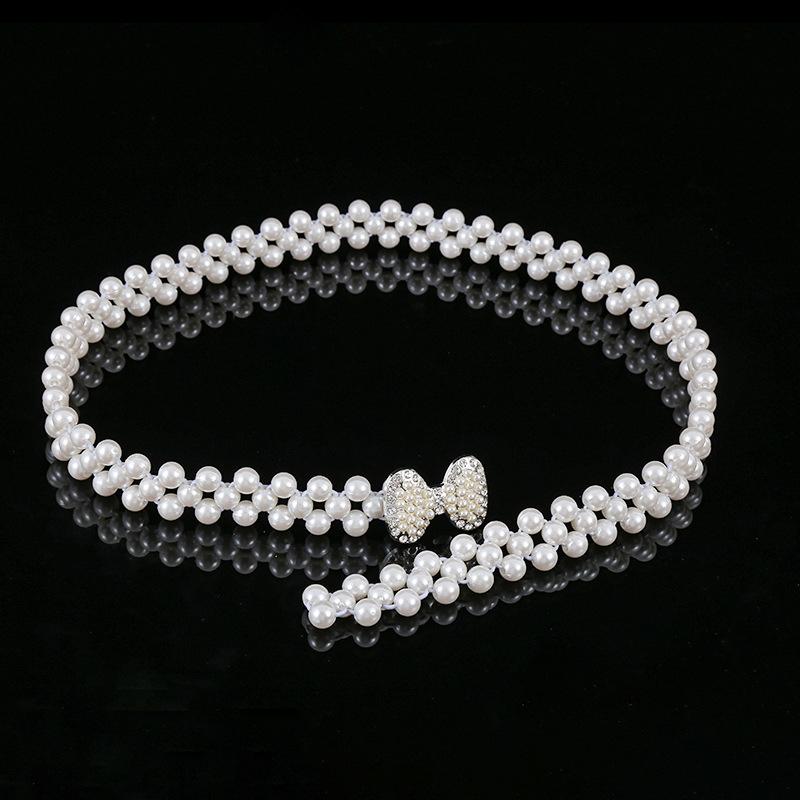 Women Pearl Waist Chain Pearl Inlaid Diamond Elastic Belt With Waist Decoration Thin Belt Beaded Elastic Belt