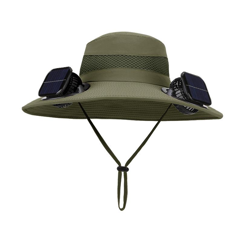 Solar Double Fan Hat Men's Summer Outdoor Eaves Breathable Bucket Hat Mountaineering Fishing Sun Hat
