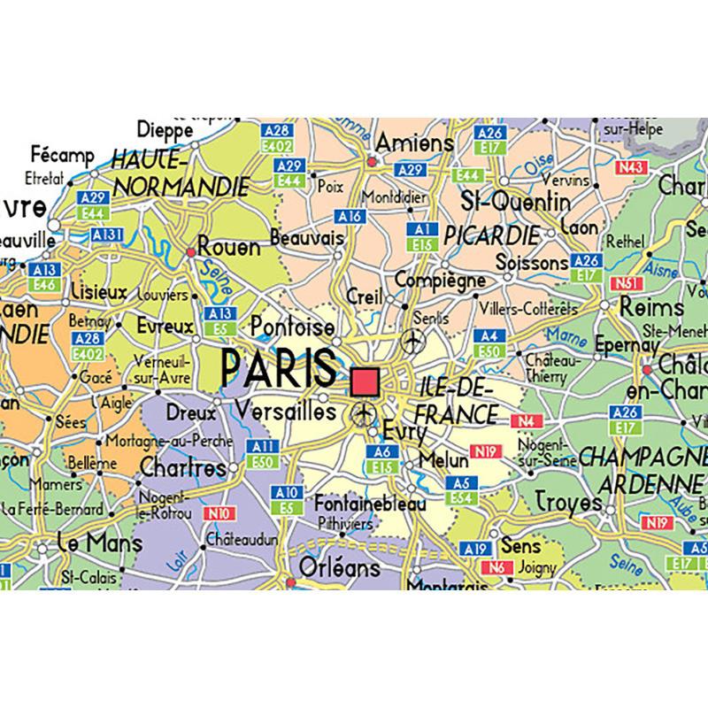Verwaltungskarte-Englisch-Frankreichkarte,Kunstdruckposter für Zuhause,Klassenzimmer,Innen/Außen,Lehrposter,Reisewerkzeug,Ungerahmt