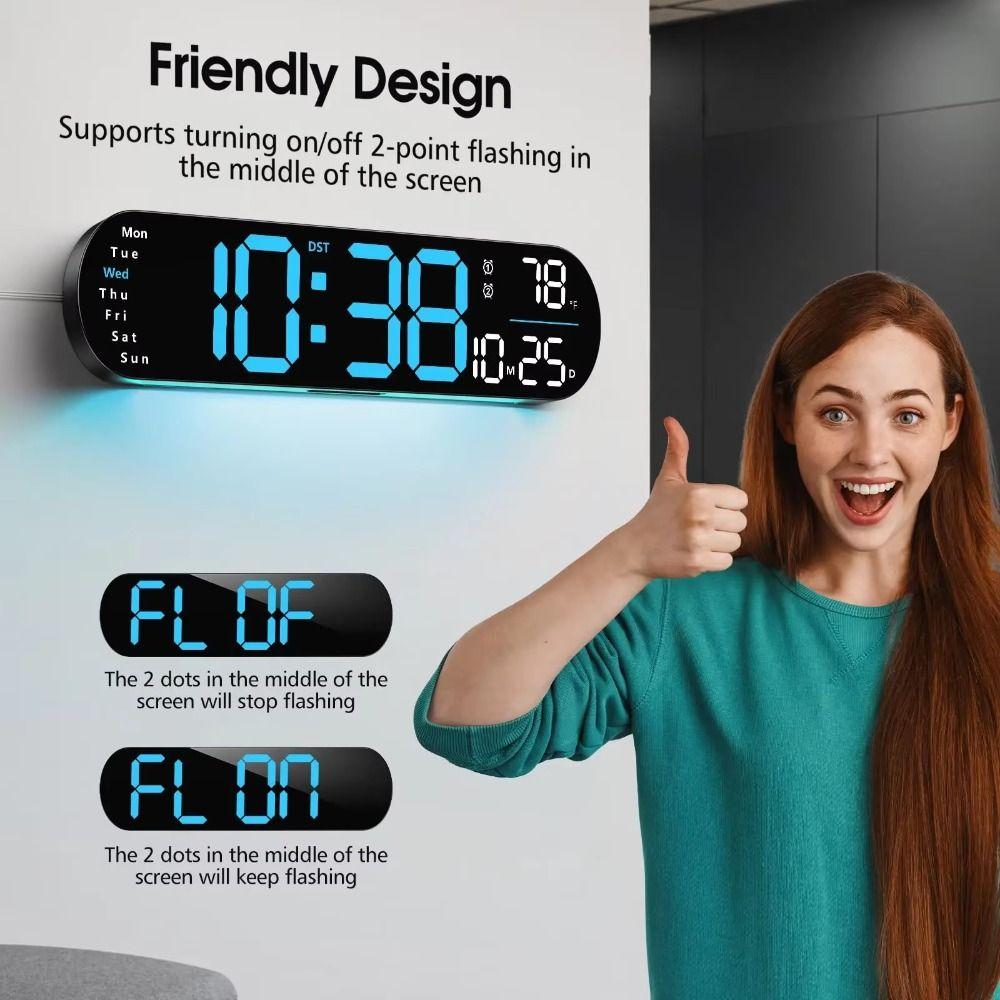 Ambient Lights Large LED Display Clock Electronic Alarm Clock  Living Room Decor