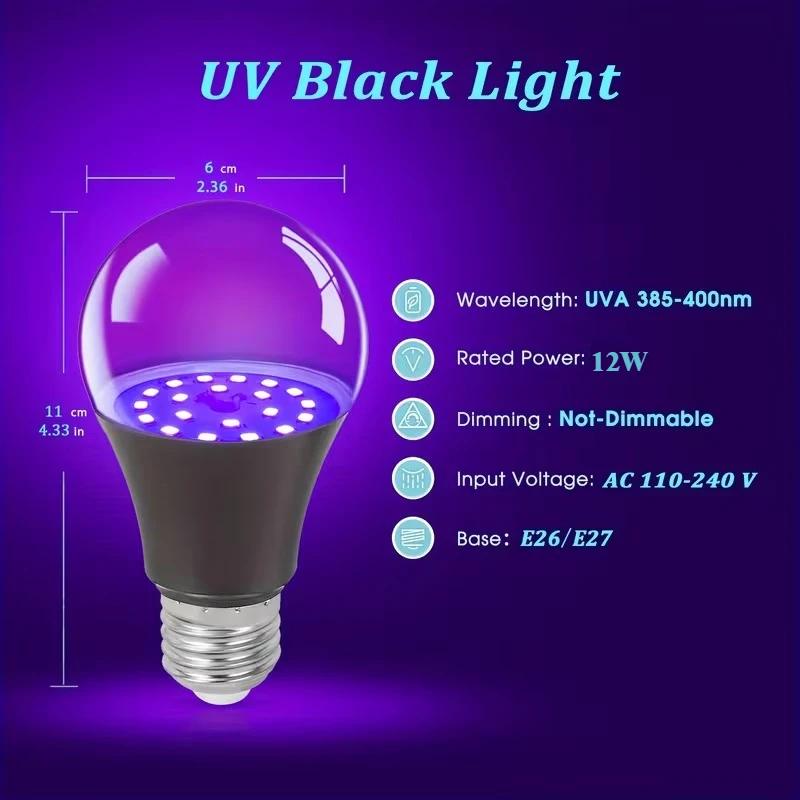 Black Light Bulbs 9W LED UV Blacklight AC 85-265V Transparent Cover Party Ghost House Fluorescent Atmosphere Decoration Light