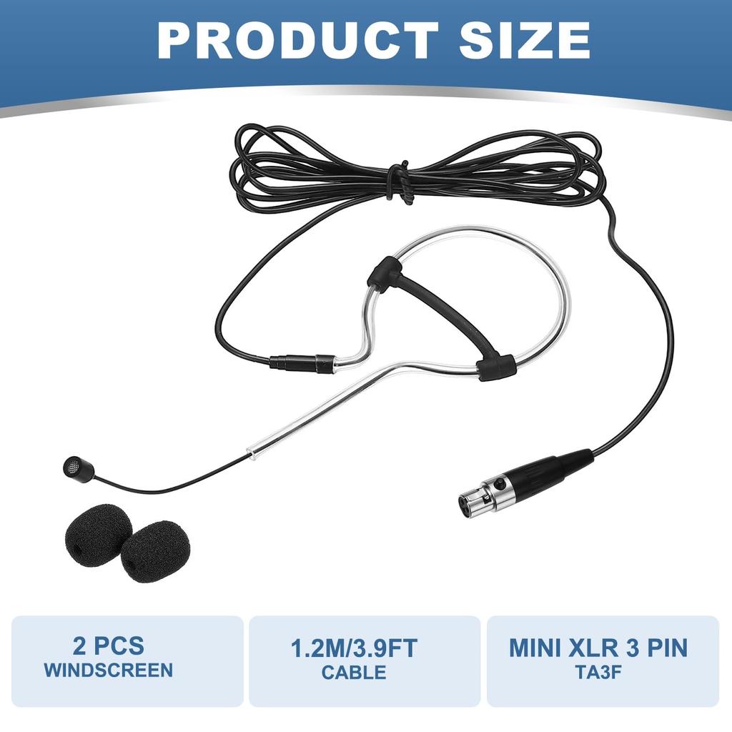 uxcell Earhook Headset Microphone, Single Ear Over-Ear Type, Omnidirectional Wired Condenser Microphone, TA3F Mini XLR 3-pin Plug Included, 1.2m