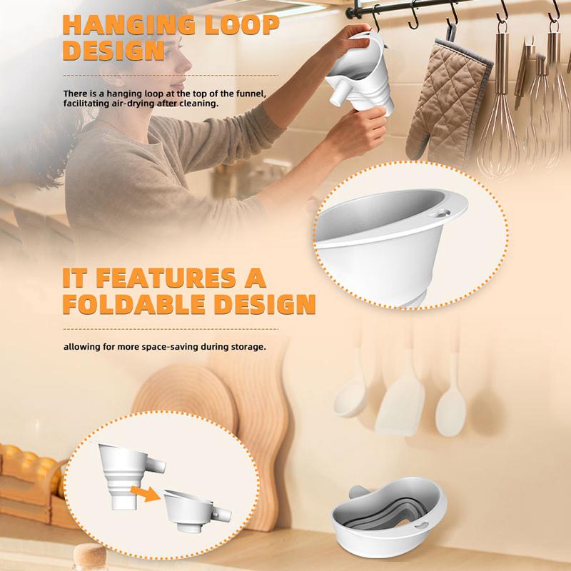 Foldable Flour Funnel Easy Pour No-Mess Anti-Splash Attachment Accessories For Kitchen Aid Mixer Fits Tilt-Head 4.5–5 Qt