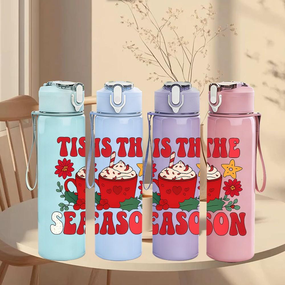 1PC Tis The Season Autumn Cup Art 750ml Color Plastic Sports Water Bottle Leakproof Flip Straw Lid Suitable for Sports Office Home Use