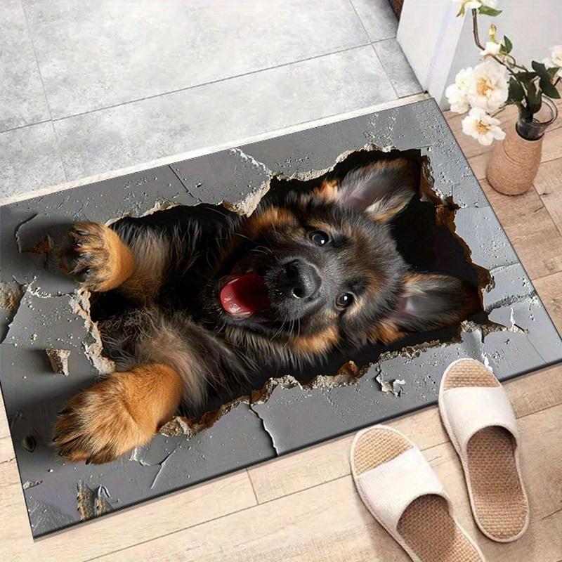 3D German Shepherd Dog Print Non-Slip Rug, Realistic Pet Mat for Living Room Bedroom Home Christmas Decor