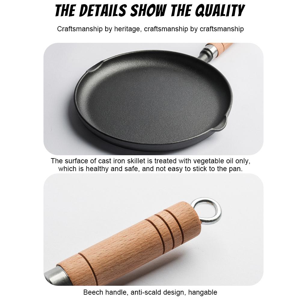 Sartén de Hierro Fundido de 9/10 Pulgadas Antiadherente Sartén de Chef con Mango Sartén para Omelette Utensilios de Cocina/Camping