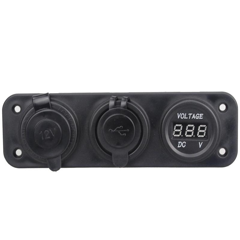 Car Accessories - Three-Function Dual USB Charger + LED Voltmeter + 12V Socket Panel Rechargeable Power Adapter Suitable For Yacht Car Accessories