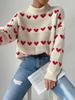 Spring Autumn Heart Jacquard Sweater Women's Loose Relaxed-fit Pullover Luxurious Soft Knit Slimming Versatile Casual Top