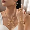 Women‘s Jewelry Set: Gold Alloy Necklace + Earrings + Ring + Bracelet, Cool Minimalist Metal Style, for Banquet & Commute, Women‘s Gift