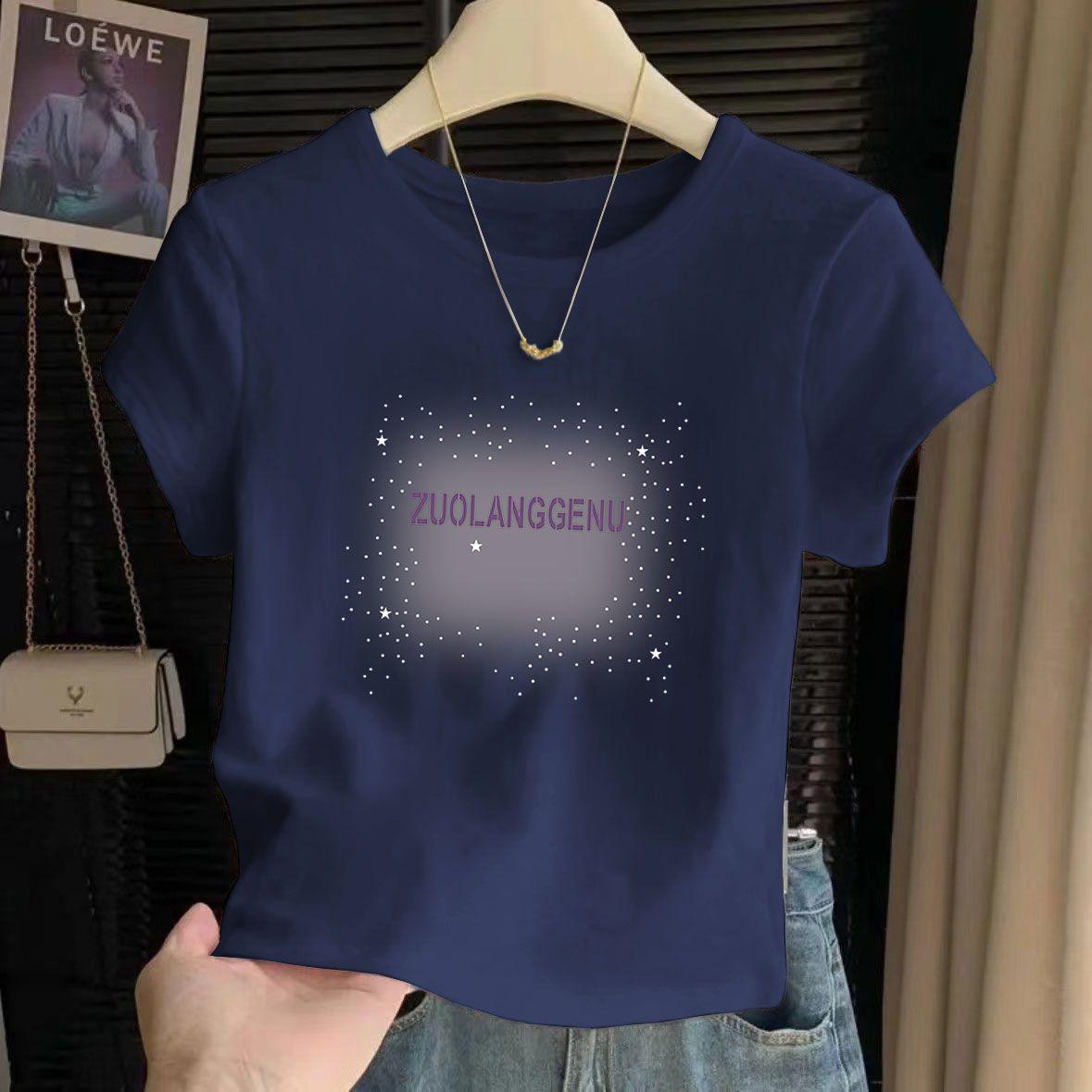 

2025 Summer Petite Women s High-Waisted Cotton T-Shirt - Plus Size, Short Sleeve, Round Neck S (for 80-90 lbs)