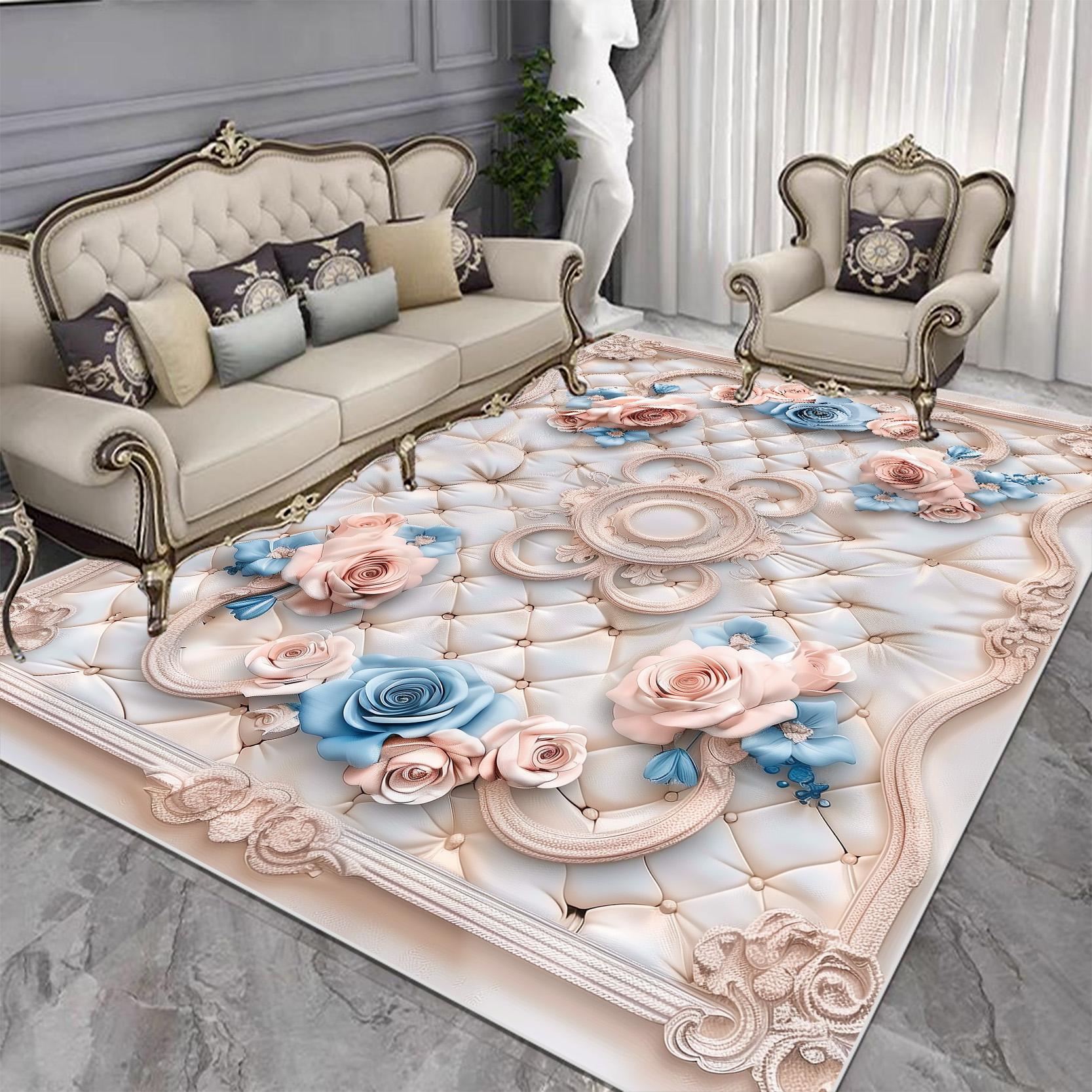 

European Light Luxury Carpet Living Room Large Size Flower Pattern Home Bedroom Decor Rugs Washable Lounge Non-slip Floor Mats 120*160cm
